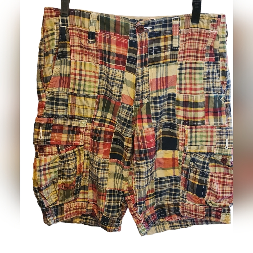 Gap Men's Cargo Madras Patchwork Plaid Shorts 33 - image 1